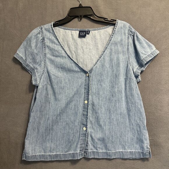 Gap Tops - GAP Denim Chambray Shirt Button Up Size M Tall Country Coastal Cowgirl 90s Mom